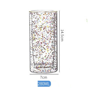 Tasse à double paroi en verre rose résistante à la chaleur avec soucoupe à effet sable mouvant pour boissons et jus, tasses à thé et soucoupes - Product Image 3