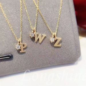 Collier <span class=keywords><strong>pendentif</strong></span> en <span class=keywords><strong>or</strong></span> véritable 18 carats <span class=keywords><strong>et</strong></span> <span class=keywords><strong>diamant</strong></span> naturel, style simple <span class=keywords><strong>et</strong></span> luxueux, lettre <span class=keywords><strong>initiale</strong></span> A-Z, pour femmes, vente en gros - Product Image 4