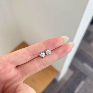 Dylam Sparkle High Jewelry Rhodium Plated 925 <b>Silver</b> D Color VVS1 Solitaire 1ct Moissanite Stone Square <b>Stud</b> Earrings for Daily - Product Image 3