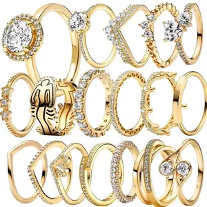 24 New Charm Ring Double Heart Wedding Ring Suitable for Original Silver CHRISTIAN Jewel Cartoon Thailand Silver Jewelry 10pcs