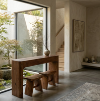 Console vintage en bois massif, table d'entrée minimaliste en forme de U, table de couloir rustique longue pour villa de luxe