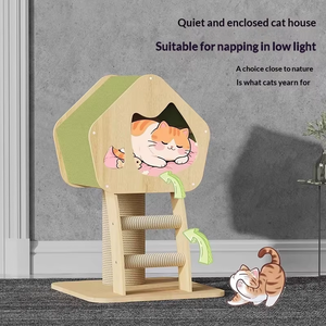 Vente en gros de château pour chat en bois massif, écologique et luxueux, avec arbre à chat et maisonnette en carton - Product Image 2
