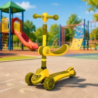 Patinete 2 en 1 para Niños con Asiento, 3 Ruedas Ajustables, Patinete Infantil con Ruedas Antideslizantes y Luces Intermitentes, Patinete Plegable para Niños