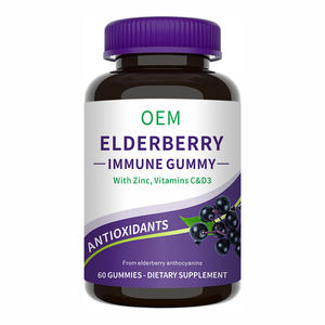 Fabricante de Gomitas de Saúco |   OEM/Marca Privada |   Vitamina <span class=keywords><strong>C</strong></span>, D3 y Zinc |   Extracto de Bayas de Saúco Negro Estandarizado |   60 Gomitas |   GMP - Product Image 1