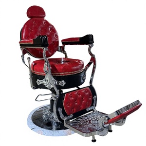 Chaise de barbier en métal de style rétro européen pour hommes avec accoudoirs rotatifs et pliables, luxe pour salons haut de gamme et salons de coiffure - Product Image 1