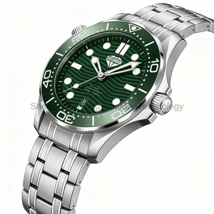 Reloj con Logotipo Personalizado NH35, Relojes Submarinos Vintage, Bisel Rojo y Azul, 300 Metros a Prueba de Agua, Reloj de Pulsera de Acero para Buceo - Product Image 2