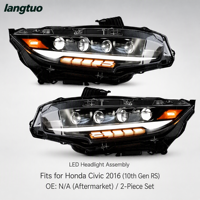 Lampu Depan LED Berkualitas Tinggi, Lampu Mobil Modifikasi untuk Honda Civic 10 Gen RS 2016