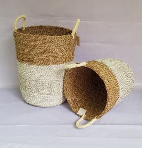 Cesta de Almacenamiento Hecha a Mano de Hierba Marina con Rayas Negras y Naturales, Maceta Redonda Tejida para Plantas de Interior, Estilo Boho Moderno - Product Image 2