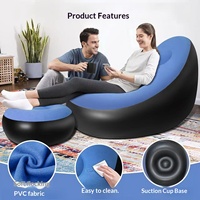 Canapé gonflable épais en PVC, style moderne et minimaliste, chaise longue pliable d'extérieur avec repose-pieds, fauteuil de camping floqué portable