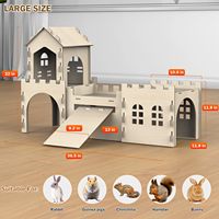 Maison en bois multi-chambres pour hamster, grande maison et cachettes pour lapins, chenil en bois pour lapins, château avec escalier et bande élastique