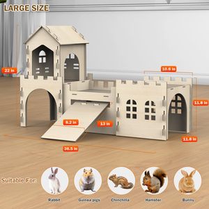 <span class=keywords><strong>Casa</strong></span> <span class=keywords><strong>de</strong></span> Madera para Hámster con Múltiples Habitaciones, <span class=keywords><strong>Casa</strong></span> Grande para Conejos y Escondites, Jaula <span class=keywords><strong>de</strong></span> Madera para Conejos, Castillo con Escalera y Banda Elástica - Product Image 4
