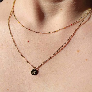 Colorful Beaded 18K Gold <b>Titanium</b> Steel Necklace For Women Layerable Clavicle <b>Chain</b> Party Jewelry - Product Image 3