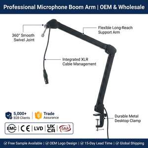 Heavy Duty Adjustable <b>Microphone</b> Arm Stand Suspension Scissor Arm with XLR <b>Cable</b> for Recording Podcasting Gaming - Product Image 2