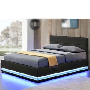 モダンなベッドルーム家具ブラックLEDサイドボードとフットボードガスリフトダブルクイーンキングサイズオスマンベッドフレーム - Product Image 3