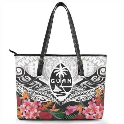 Pacific Island Design Custom Your Favorite Pattern And LOGO PU Leather Tote Bags For Women Large Fashion Shoulder Beach Handbags