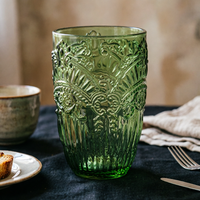 Verre à eau Funger classique vintage coloré en verre gaufré, motif Arche de Triomphe, style architectural européen de luxe, compatible lave-vaisselle et sans danger pour les aliments