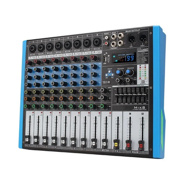 MIX8 Professional Audio Mixer 8-Channel Digital Audio Console with USB Connectivity Video & Lighting Equipment