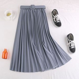 Female Faldas Korean Vintage Women's <strong>Skirt</strong> Belt Casual Fashion Midi Long <strong>Pleated</strong> <strong>Skirts</strong> Ladies <strong>Black</strong> High Waist Plain <strong>SKirt</strong> - Product Image 1