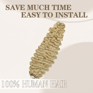 Cheveux humains bouclés birmans doublement étirés FH, pour tresses au crochet, avec nœuds miracle # Tresses en cheveux humains couleur blonde 613 avec pointes effilées pour crochet - Product Image 4