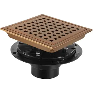 Outside Floor Drain 6 Inch Flange SS304 Quadrato Pattern Grate Brushed Red Bronze Antique Copper Square Shower Drain Point Floor Drain