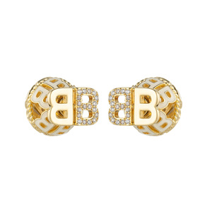 MUYU Double Letter Stud <b>Earrings</b> Gold Micro Insert 14k Gold <b>Post</b> Party Fashion Jewelry - Product Image 5