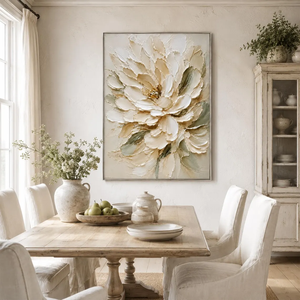 Pintura al Óleo Floral Blanca Personalizada, Arte Mural <span class=keywords><strong>de</strong></span> <span class=keywords><strong>Flores</strong></span> Impasto en Tonos Neutros, Lienzo Botánico Texturizado Grande <span class=keywords><strong>para</strong></span> Decoración <span class=keywords><strong>de</strong></span> <span class=keywords><strong>Sala</strong></span> <span class=keywords><strong>de</strong></span> Estar y Dormitorio - Product Image 2