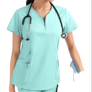2024 Operating Room Short-sleeved Hand Washing Blouse Overdress Casual Dress Nurse Surgery Zipper V-neck Brush Hand Jacket