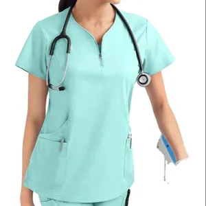 Blusa de lavagem de mãos para sala de cirurgia, vestido casual de manga curta, jaqueta casual com pincel com zíper e decote em V, para as operações, 2024