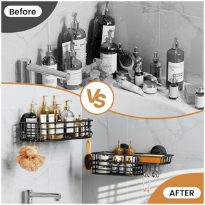 Ensemble d'étagères de rangement pour salle de bain, montage mural, 60x70cm, noir, 2 niveaux, durable, pour articles de soins personnels - Product Image 2