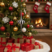 Ornement de Noël à rayures noires et blanches scintillantes, longue boule suspendue pour arbre de Noël, décoration de fête à domicile, Halloween