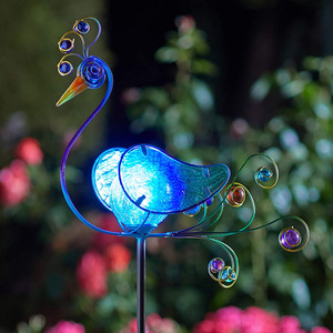 Solar Peacock Glass Garden <b>Light</b> <b>Led</b> Water Resistant Outdoor Decor Free Standing - Product Image 1