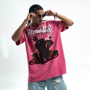 T-shirt Oversize da Uomo Personalizzata di Alta Qualità in Cotone Pesante 260gsm Rosa Stile Vintage Streetwear - Product Image 1