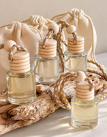 Diffuseur suspendu en verre rond rechargeable de 8 ml avec couvercle en bois naturel, pendentif pour huiles essentielles, pour la maison et la voiture