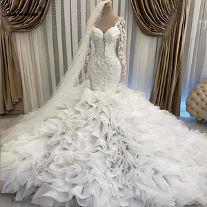 knee length dresses for ladies High Neck Lace Chiffon Wedding Dress – Brydealo main image 1