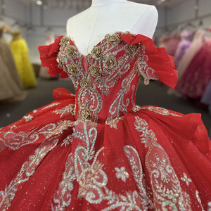Robes de mariée rouges élégantes en organza avec broderie, robe de bal, col cœur, manches courtes Dy1261-1 - Product Image 5