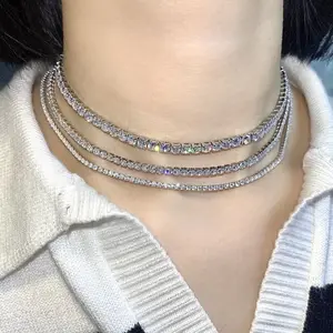 925 ожерелья из стерлингового серебра, теннисная цепь 2-4 мм, однорядное алмазное инкрустированное циркониевое ожерелье, 5 А