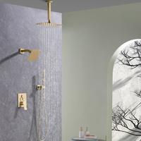 Mélangeur de douche dissimulé de luxe en laiton brossé or ensemble de robinet de douche 4 fonctions système de douche de pluie