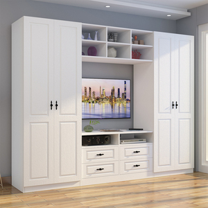 <span class=keywords><strong>Armadio</strong></span> Guardaroba Moderno per <span class=keywords><strong>Camera</strong></span> da Letto in Legno MDF e PVC Bianco con Mobile <span class=keywords><strong>Porta</strong></span> <span class=keywords><strong>TV</strong></span> di Design - Product Image 1