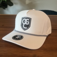 Casquette de baseball 5 panneaux en polyester avec logo en caoutchouc personnalisé, usine OEM BSCI, haute qualité, perforations découpées au laser, style Dad Hat