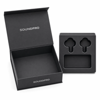 Emballage en papier de style luxueux avec doublure intérieure moulée pour écouteurs sans fil Bluetooth TWS, étui antibruit noir pour écouteurs
