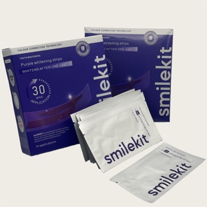 Tiras Blanqueadoras de Dientes RGL V34 con Sabor a Menta, 30 Minutos, para Eliminar Manchas Amarillas, Diseño Morado Natural, 14 Piezas para Uso Doméstico - Product Image 1