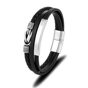 Bracelet en cuir tressé rétro multi-couches pour homme avec fermoir magnétique en métal, bijoux en acier inoxydable, cadeau, 19 cm, 21 cm, 23 cm - Product Image 4