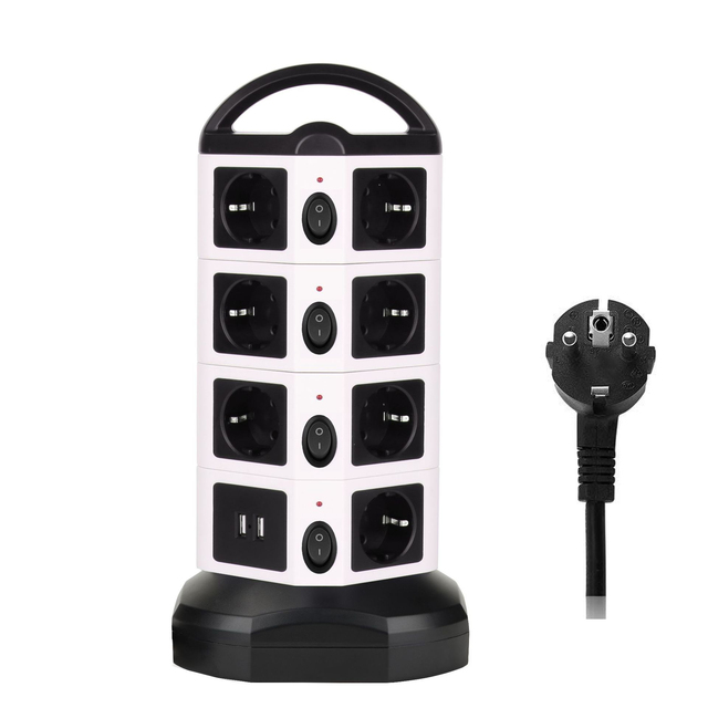CE   Japan European EU  Uk Type 4 Ports Power Extension Vertical  Desktop Power Strip Tower with Usb Ports Multi Outlets