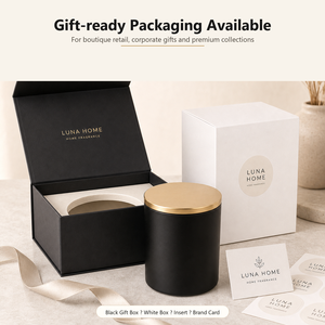 Bocaux à bougies de luxe noirs et dorés avec couvercle en métal doré et boîte cadeau pour marques à label privé, logo personnalisé - Product Image 6