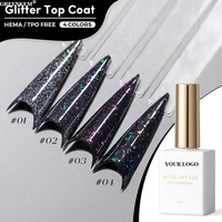 Top Coat Scintillant 4 Couleurs pour Salon de Manucure avec Finition Ultra Brillante, Vernis Gel UV Pailleté Longue Durée