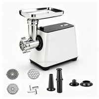 Hachoir à viande domestique 1200W avec moteur en cuivre, fonction de verrouillage, marche arrière, anti-blocage, 3 types de disques métalliques, kit saucisses et kibbeh