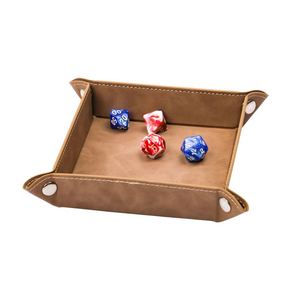 Medium Size Four-Corner Foldable Game Dice Tray Square Shape Made of Spot PU Leather for Storage - Product Image 1