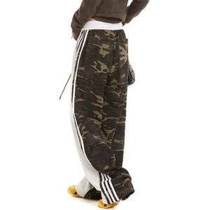 กางเกงวอร์มผ้าฝ้ายเฟรนช์เทอร์รี่เย็บลายพรางแบบ 3 แถบ สไตล์ฮิปฮอป เต้นรำ ทรงตรง หลวม มีเชือกผูกเอว สำหรับผู้ชาย ขายส่ง - Product Image 4