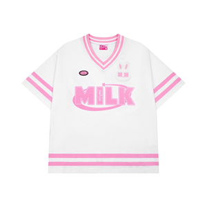 Camiseta Deportiva <span class=keywords><strong>de</strong></span> Manga Corta en Jersey Rosa Lechoso, Tejido <span class=keywords><strong>de</strong></span> Malla Ligero, Estilo Urbano Deportivo <span class=keywords><strong>de</strong></span> Bad Rabbit Club - Product Image 1