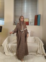 Abayas Kaftan à Capuche Imprimé All-Over Ramadan Islamique Dubaï en Gros, Robe Jilbab Imprimée Coton pour Dames Prière